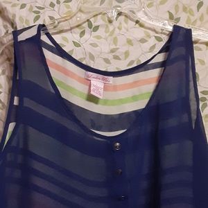 London Pie szL sheer tank top, blue & strips